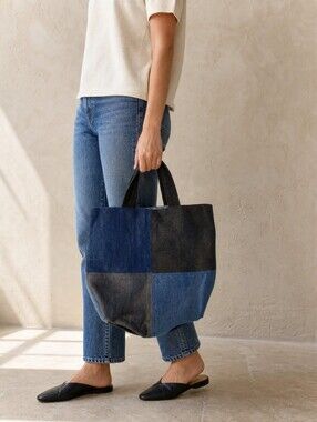 Denim patchwork tote bag